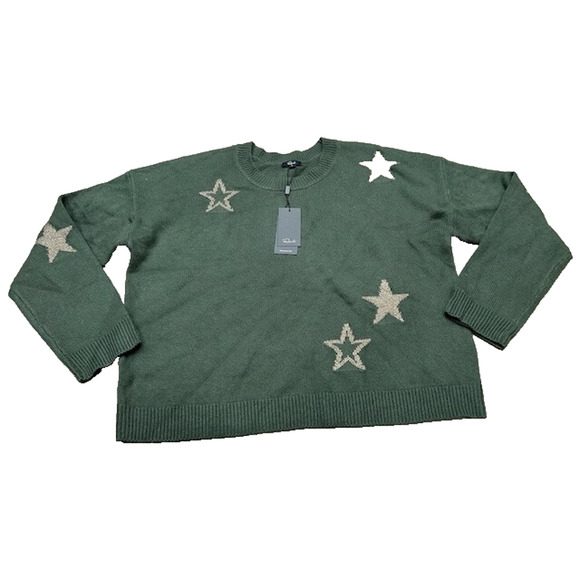 NWT Rails Womens Perci Gold Stars Sweater Long Sleeve Crew Neck Olive Size XL - Picture 1 of 9